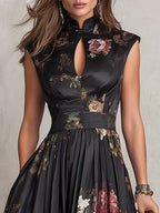 Cordelia | Dark Floral Keyhole Midi Dress