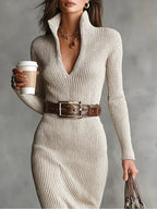 Diana - Knitted Midi Dress with Belt