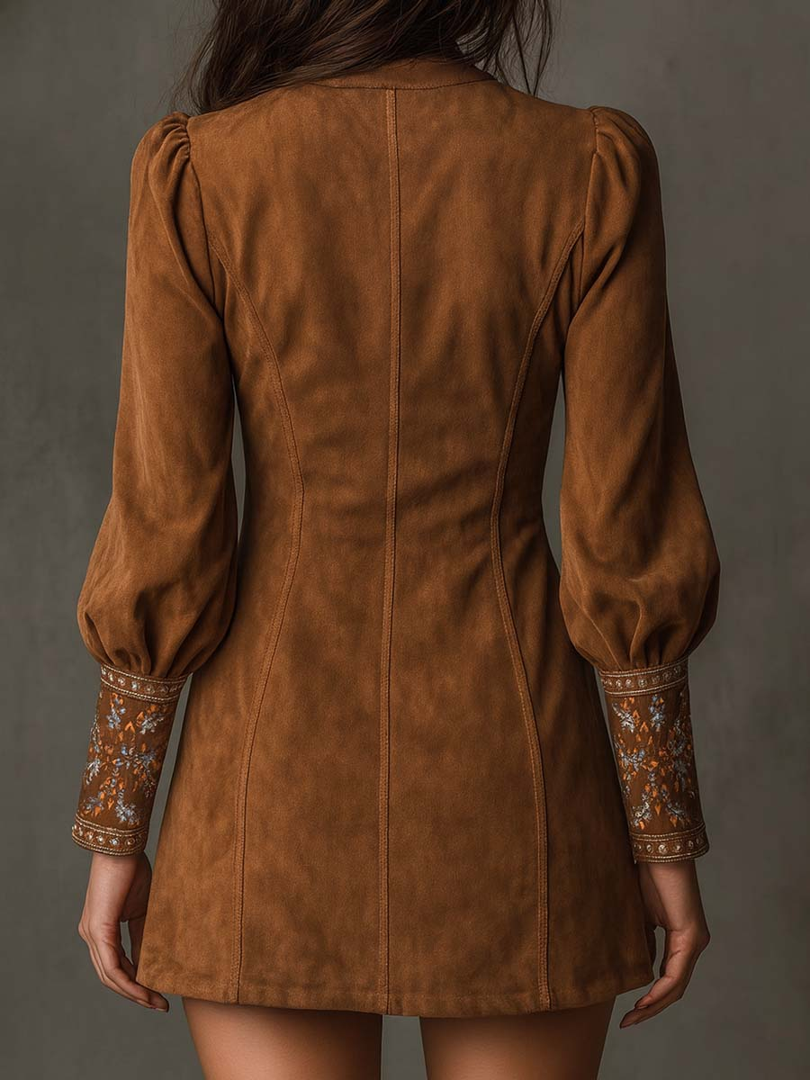 Viola – Embroidered Suede Mini Dress