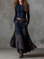 Keeva - Navy Suede Maxi Dress with Belt