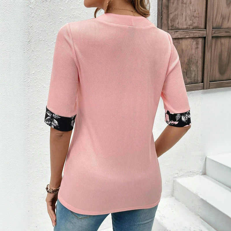 Elegante Patchwork Blouse Met Bloemenprint