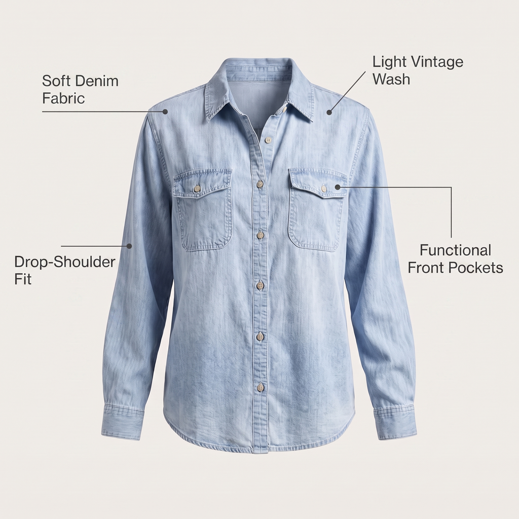 CELESTE BUTTON DENIM TOP