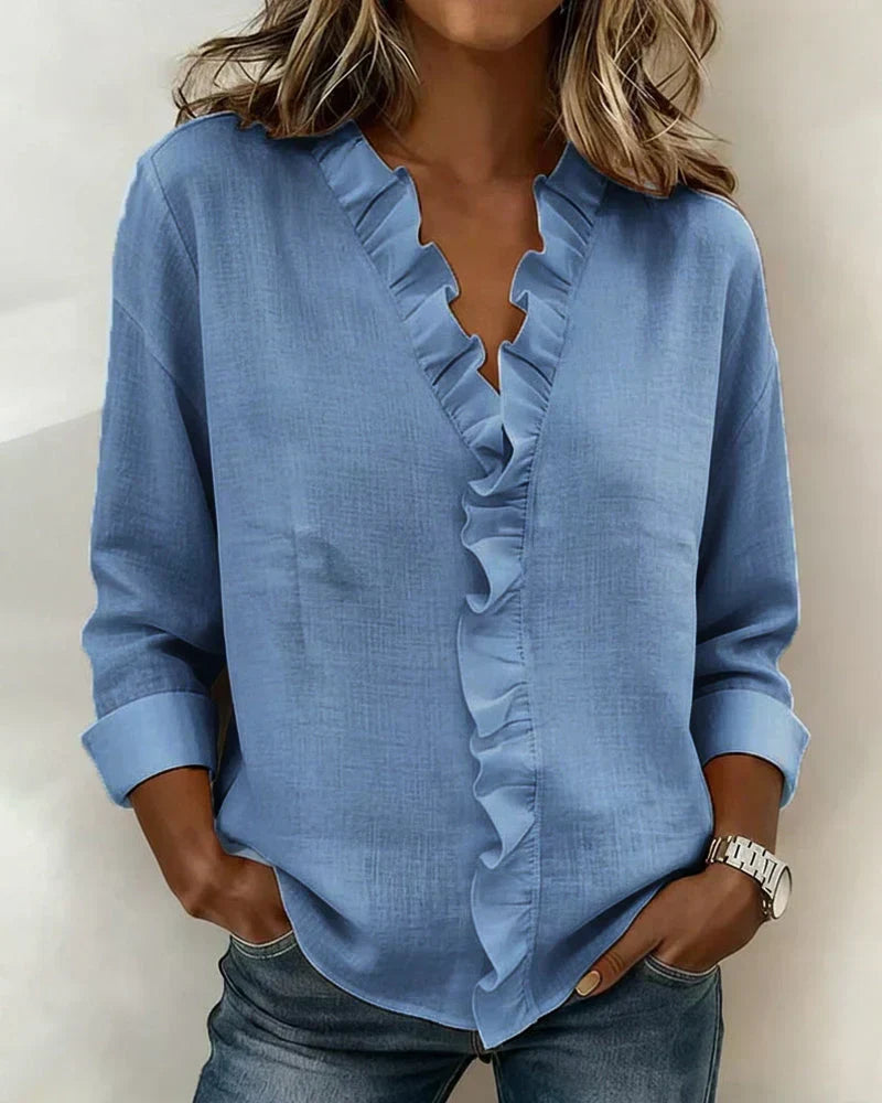 Women’s Ruffle-Front Long-Sleeve Blouse