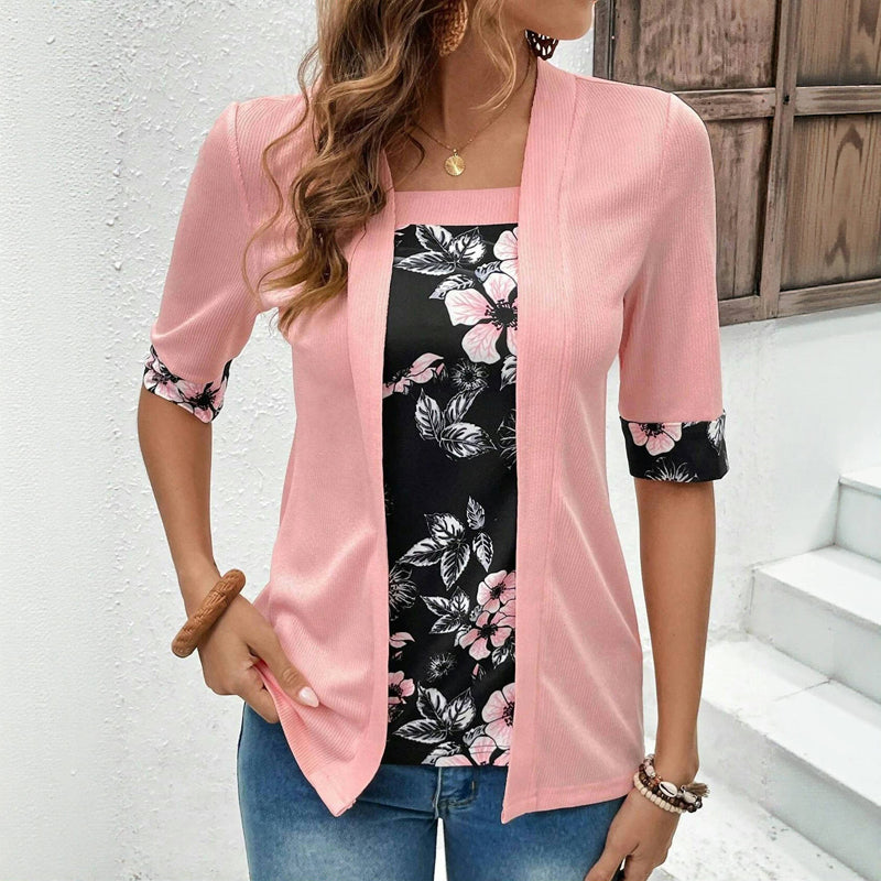 Elegante Patchwork Blouse Met Bloemenprint