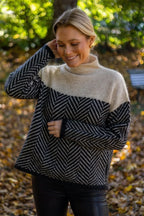 Women’s Herringbone Colour-Block Roll-Neck Jumper