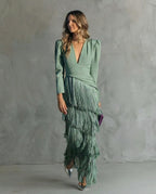 Adeline – Elegant Fringe Sleeve Dress