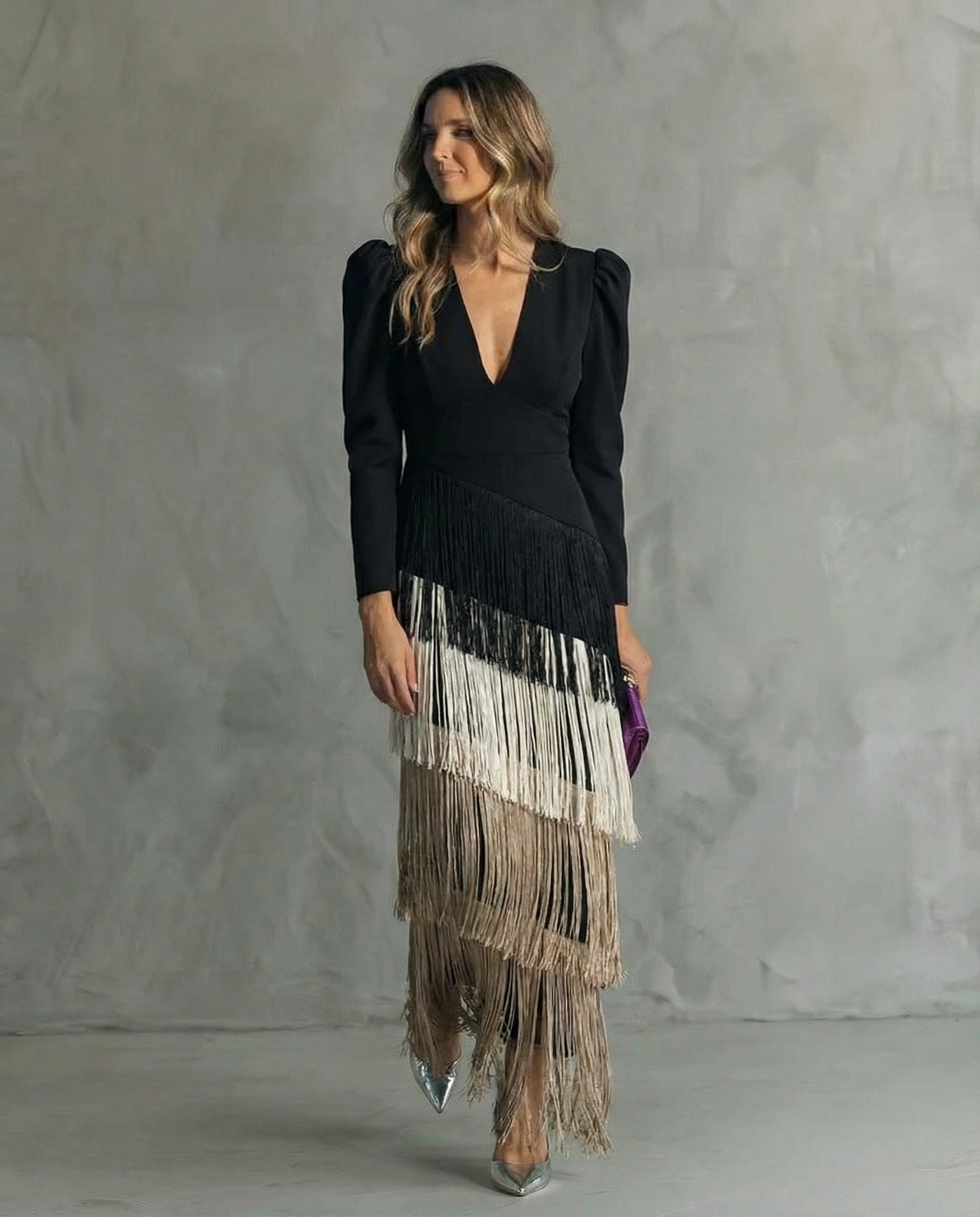 Adeline – Elegant Fringe Sleeve Dress