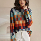 Women’s Oversized Check Roll-Neck Jumper