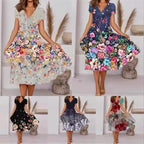 Flowing Patterned V-Neck Dress