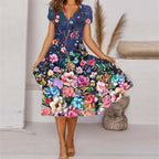 Flowing Patterned V-Neck Dress