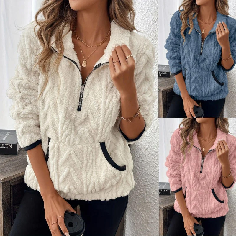 Gemma – Fluffy Half-Zip Sweatshirt