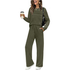 Casual Crew Neck Top & Drawstring Pants Set