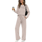 Casual Crew Neck Top & Drawstring Pants Set