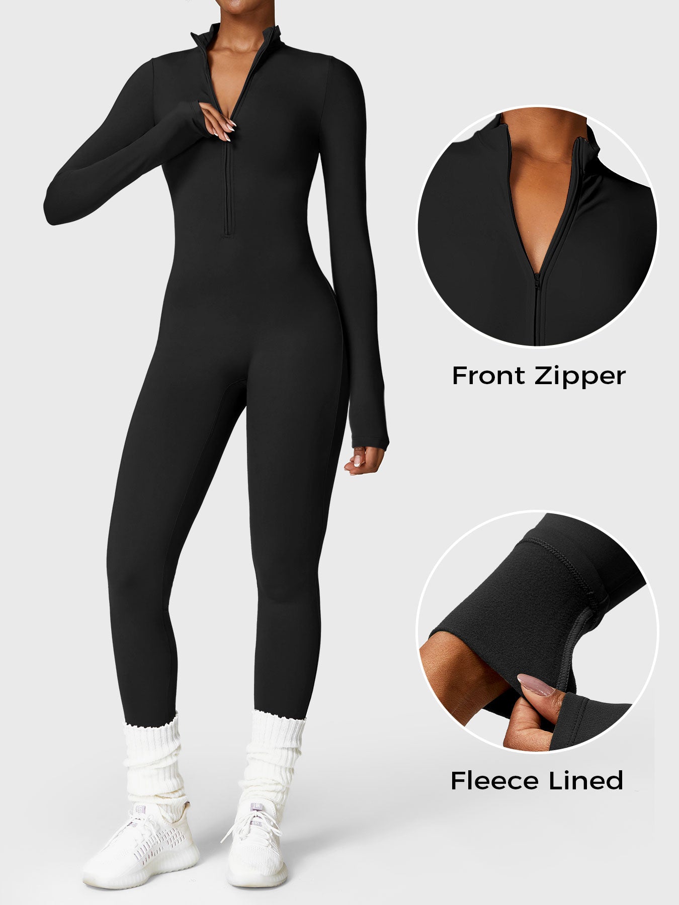 Yeoreo Belle Fleece jumpsuit met lange mouwen en rits