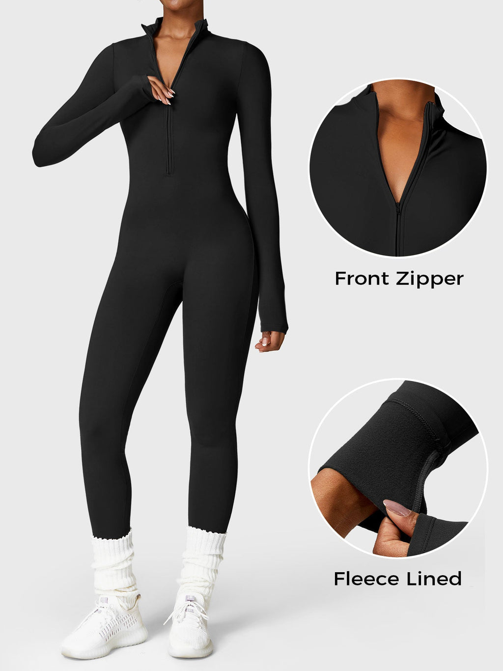 Yeoreo Belle Fleece jumpsuit met lange mouwen en rits