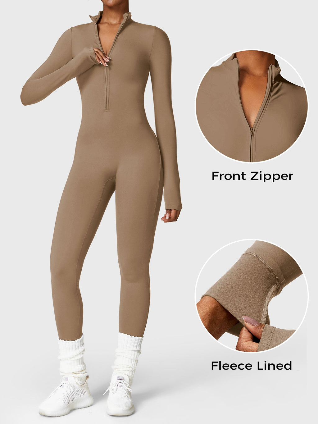Yeoreo Belle Fleece jumpsuit met lange mouwen en rits
