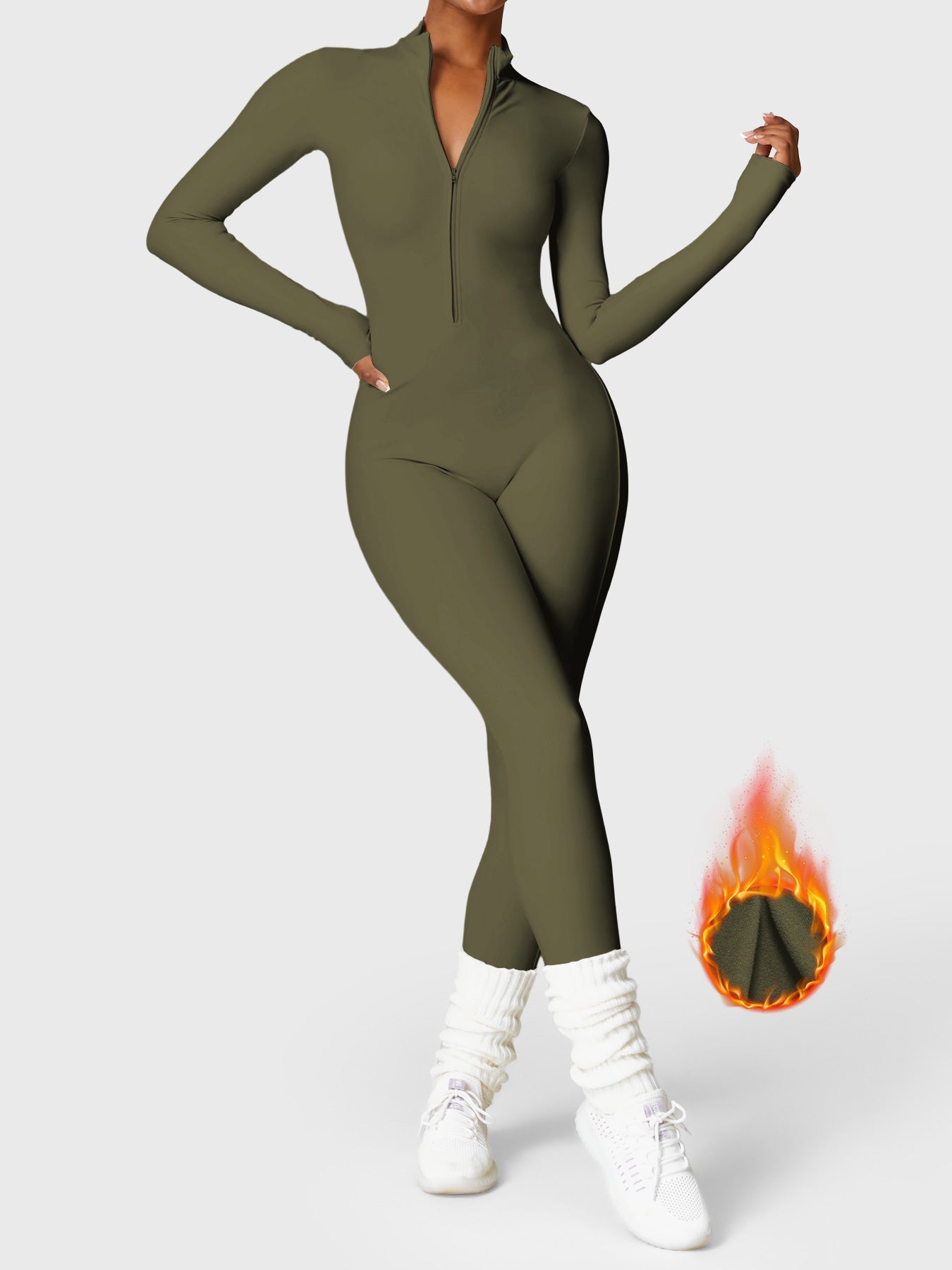 Yeoreo Belle Fleece jumpsuit met lange mouwen en rits