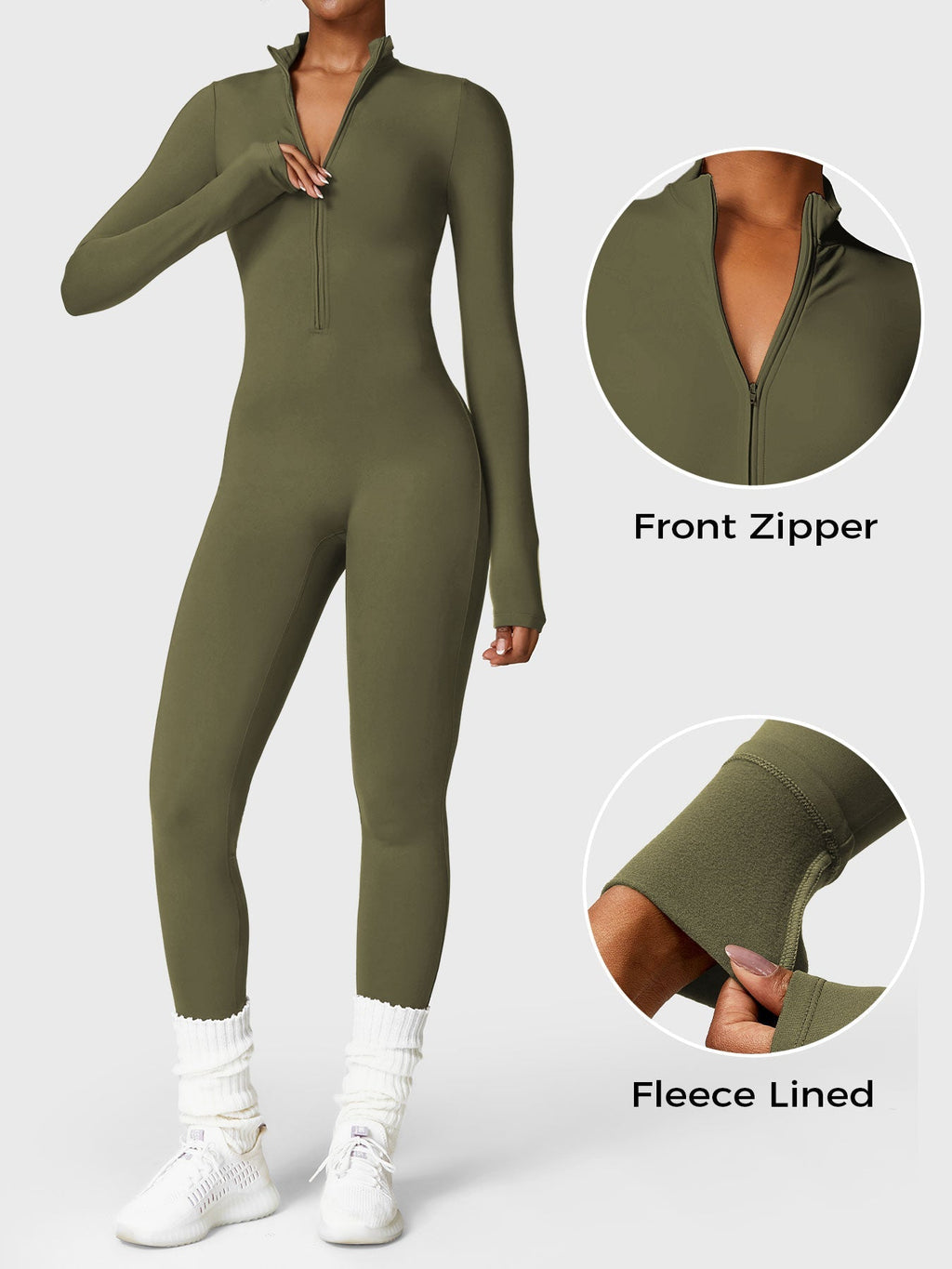Yeoreo Belle Fleece jumpsuit met lange mouwen en rits