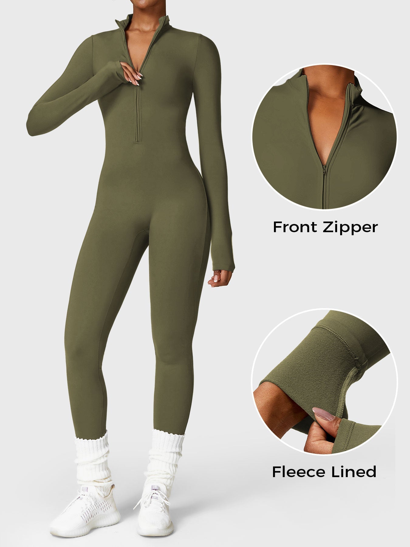 Yeoreo Belle Fleece jumpsuit met lange mouwen en rits