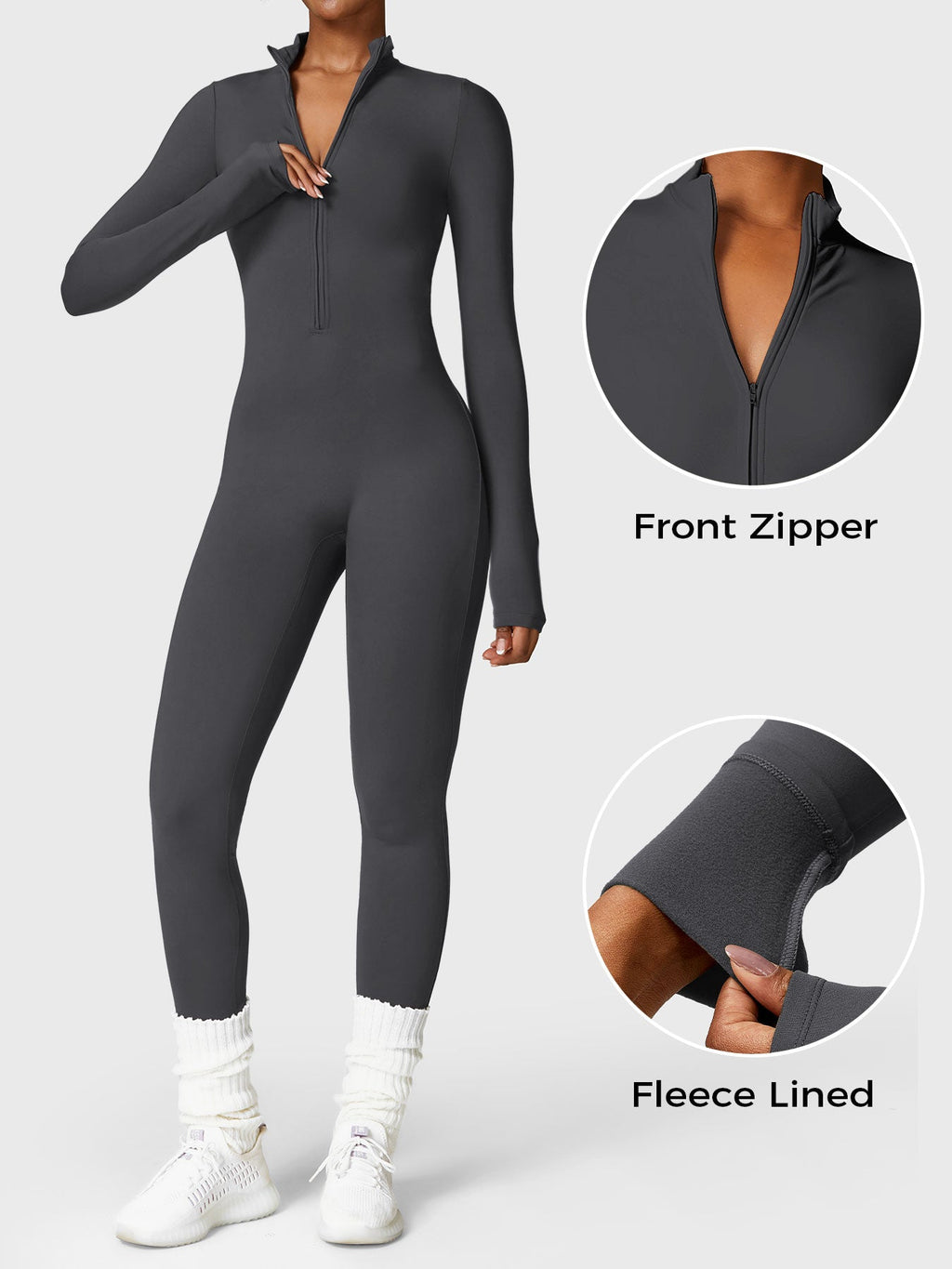 Yeoreo Belle Fleece jumpsuit met lange mouwen en rits
