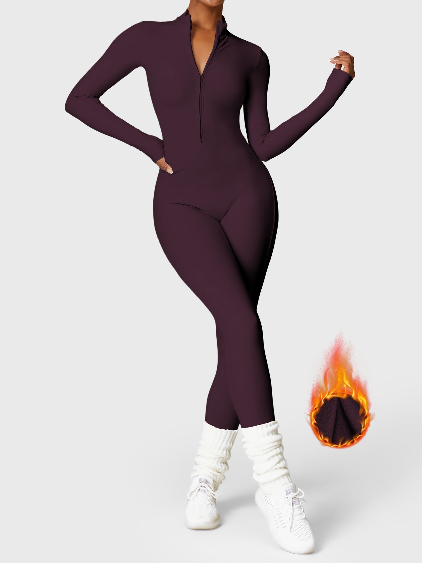 Yeoreo Belle Fleece jumpsuit met lange mouwen en rits