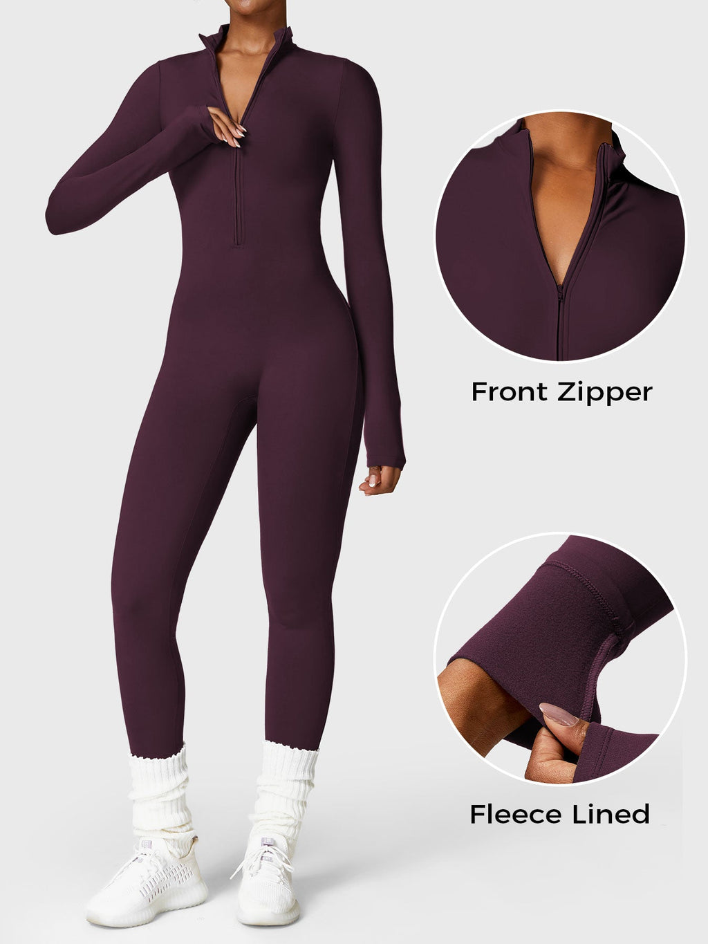 Yeoreo Belle Fleece jumpsuit met lange mouwen en rits