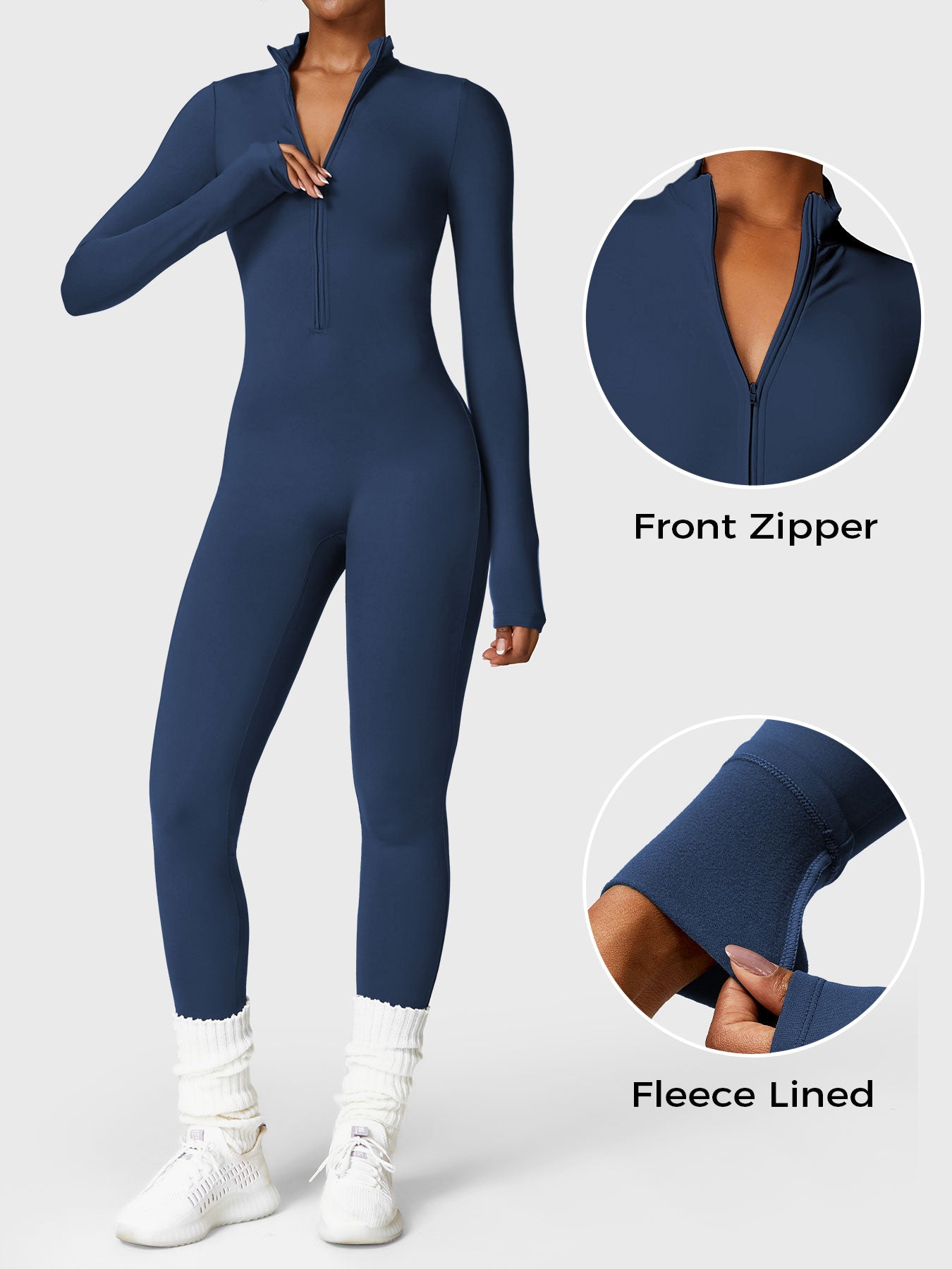 Yeoreo Belle Fleece jumpsuit met lange mouwen en rits